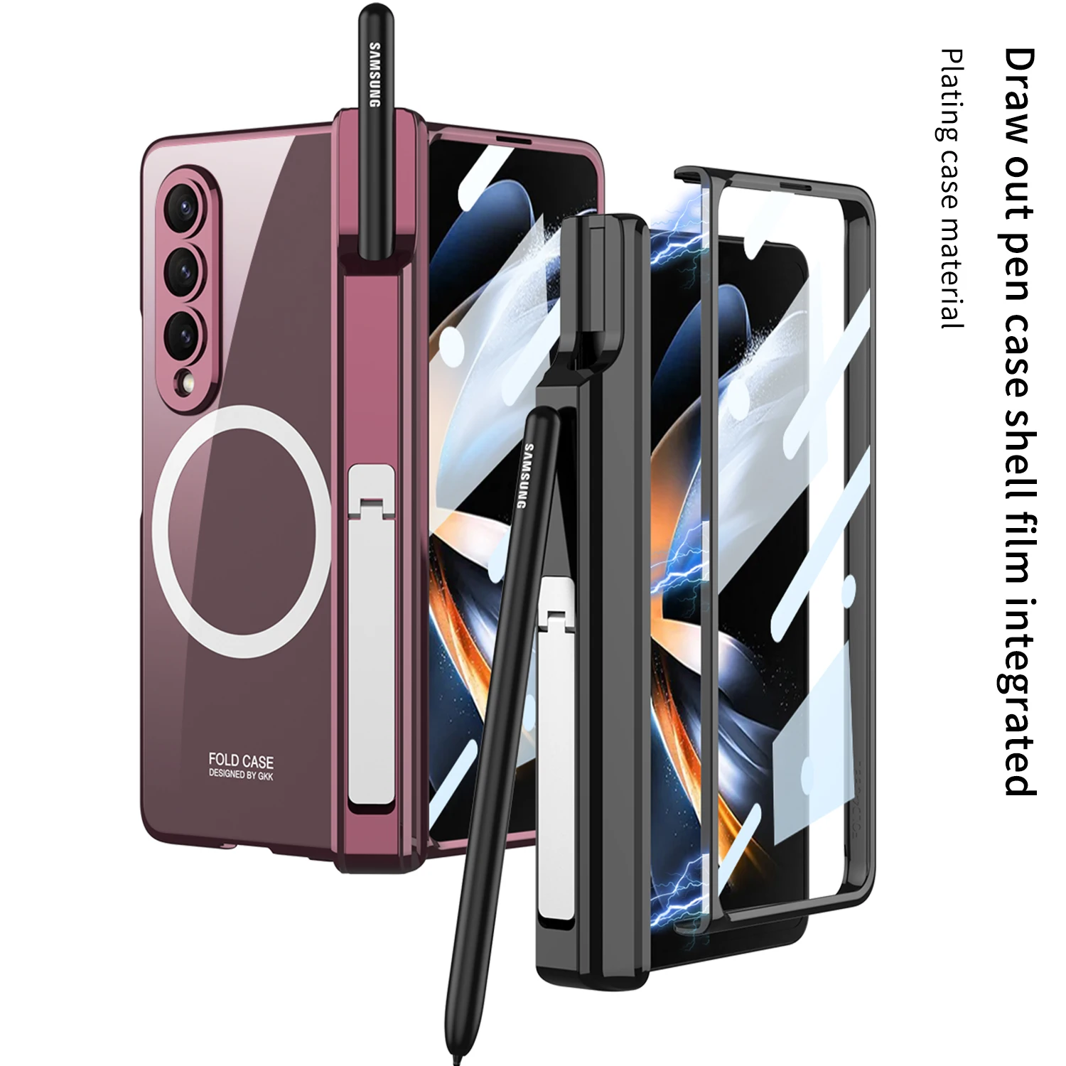 Electroplated Pen Box Case - Mag-Safe, Wireless Charging for Samsung Galaxy Z Fold3 Fold4