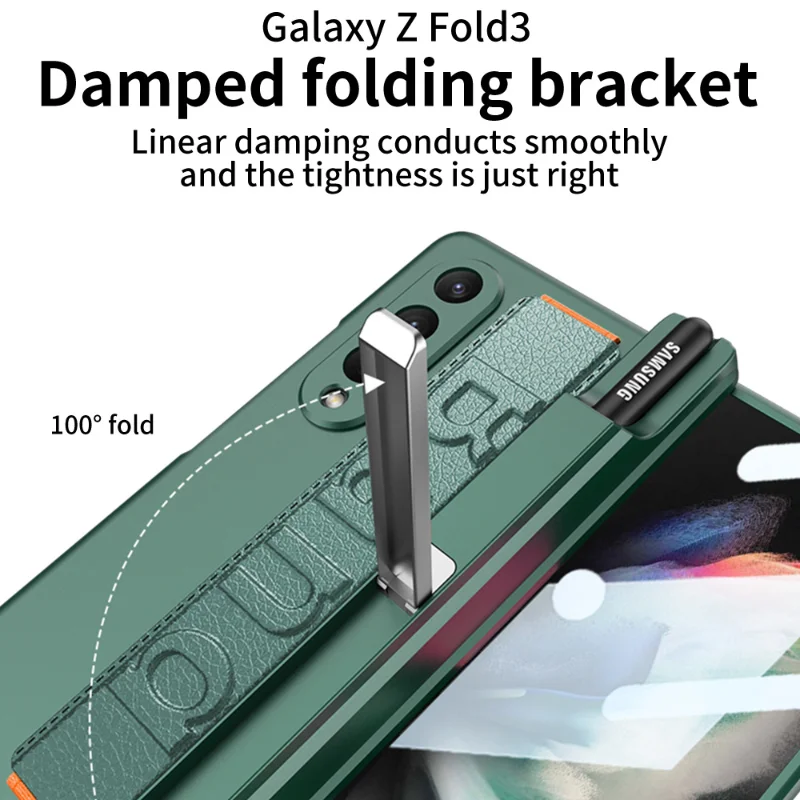 Luxury Elastic Wrist Band Shockproof Case with S Pen Slot Cover for Galaxy Z Fold3 Fold4