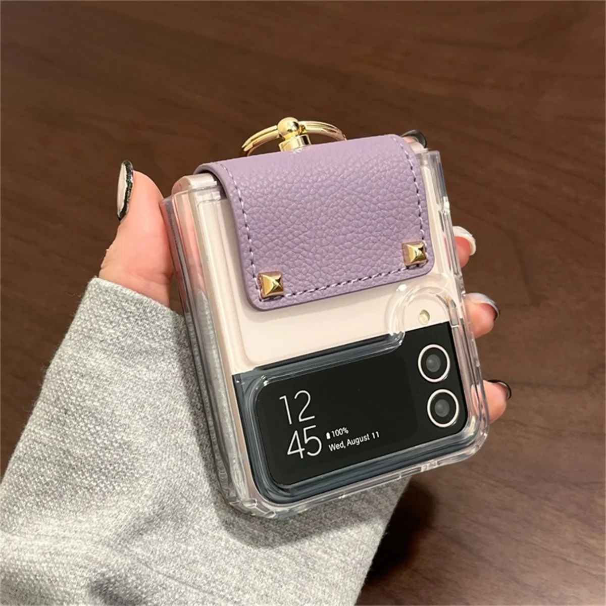 Luxury Korean Ring Candy Colour Leather Transparent Case for Samsung Galaxy Z Flip3 Flip4 - Image 3
