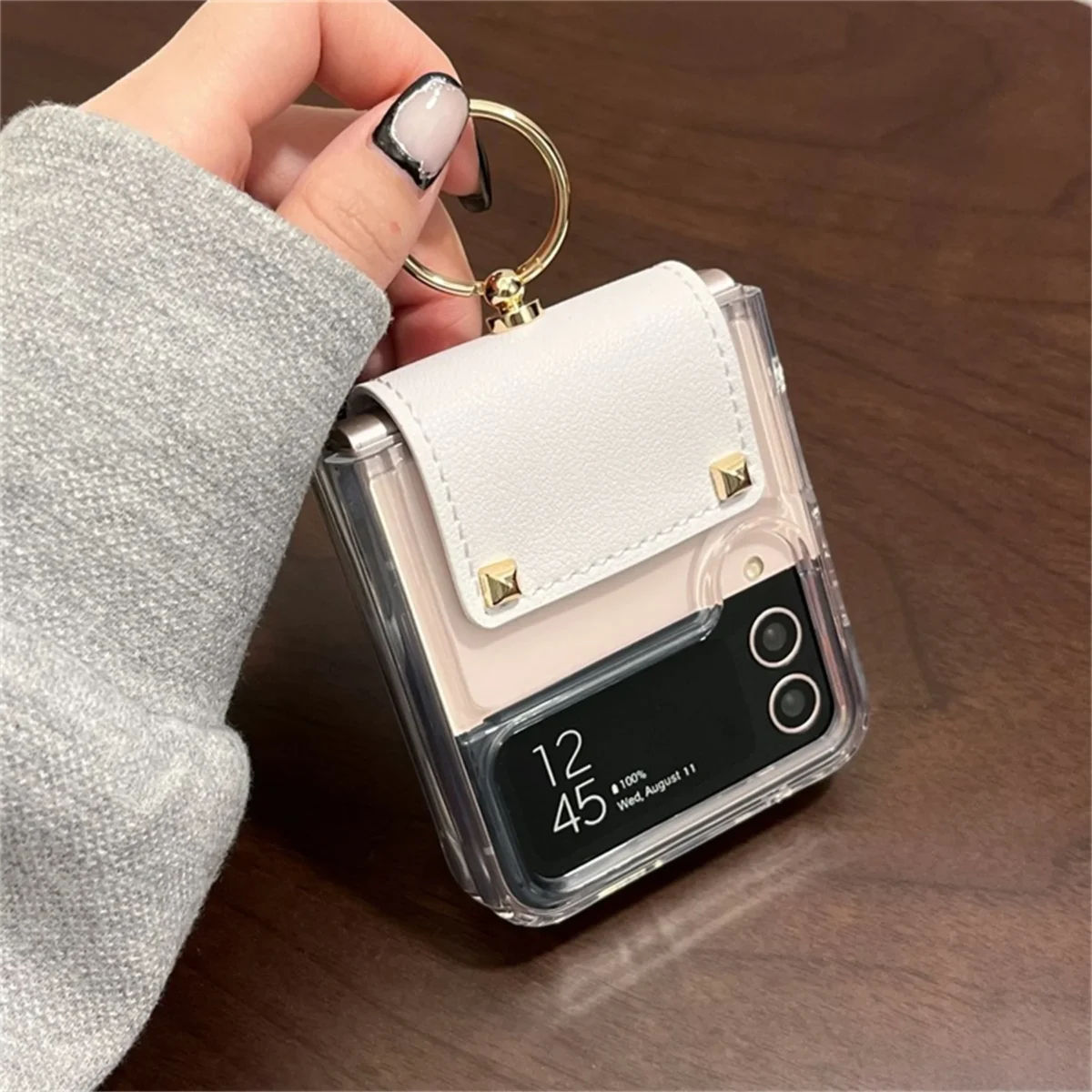 Luxury Korean Ring Candy Colour Leather Transparent Case for Samsung Galaxy Z Flip3 Flip4 - Image 4