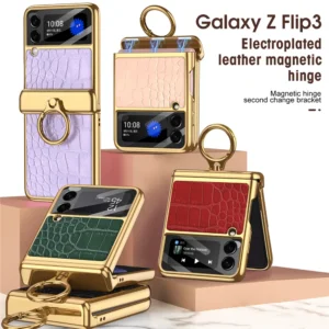 Luxury Leather With Hook Ring Magnetic Cover For Samsung Galaxy Z Flip3 Flip4