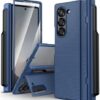ATATOO for Samsung Galaxy Z Fold 6 Case with S Pen Holder & Kickstand & Hinge Protection & HD Screen Protector, Slim Stand Durable Hard Shockproof Lightweight Phone Case for Z Fold 6 2024, Blue
