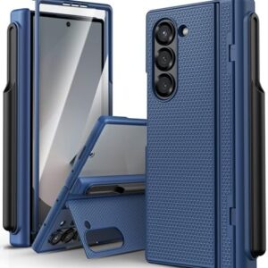 ATATOO for Samsung Galaxy Z Fold 6 Case with S Pen Holder & Kickstand & Hinge Protection & HD Screen Protector, Slim Stand Durable Hard Shockproof Lightweight Phone Case for Z Fold 6 2024, Blue