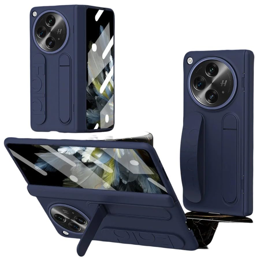 Back Cover Case for OnePlus Open Shockproof Protective Dual Function Wristband Stand Case for Men & Boys(Blue)