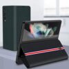 Back Cover Case For Samsung Galaxy Z Fold3 Shockproof Protective Colored Strap Leather Flip Case For Men & Boys
