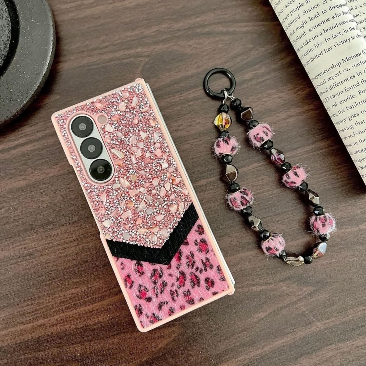 Back Cover Case For Samsung Galaxy Z Fold5 Scratch Resistant Anti-Slip Tpu Shockproof Protective Durable Glam Leopard Flashing Stone Spark Case For Girls & Women - Image 5