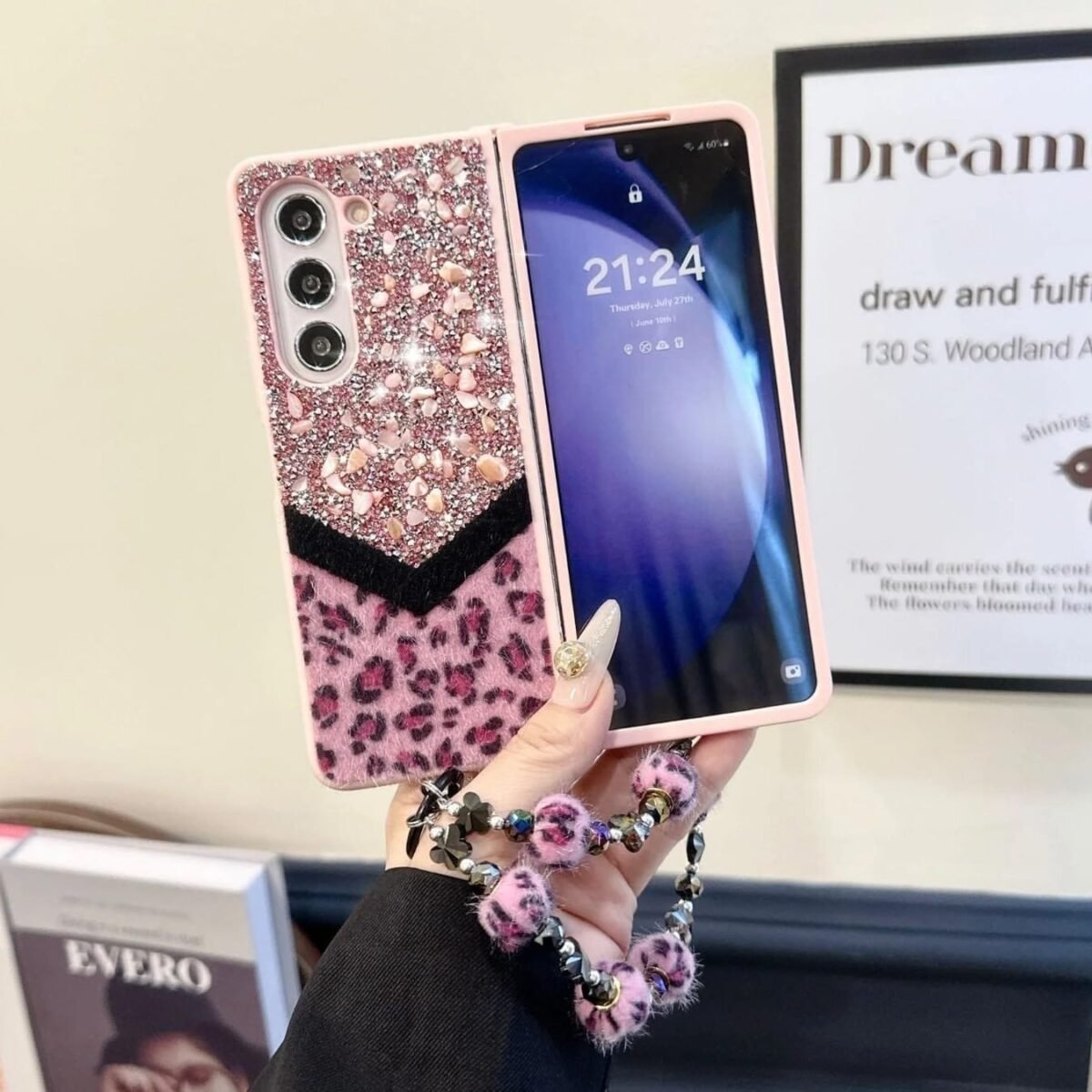 Back Cover Case For Samsung Galaxy Z Fold5 Scratch Resistant Anti-Slip Tpu Shockproof Protective Durable Glam Leopard Flashing Stone Spark Case For Girls & Women - Image 7