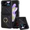 Back Cover For Samsung Galaxy Z Flip4 / Flip 4 Premium Leather V-Shaped Phone Case With Rotating Ring