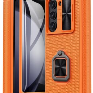 BXYJY for Samsung Galaxy Z Fold 5 Case with Slide Lens Cover & Built-in Ring Kickstand & Screen Protector & Hinge Protection, 360° Full Body Rugged Phone Cover for Samsung Z Fold 5 5g 2023, Orange