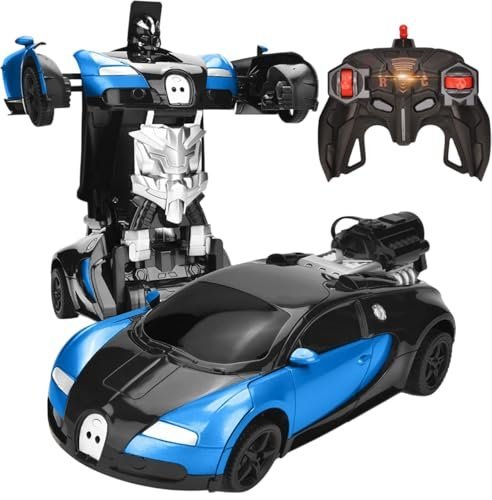 Cable World 2 in 1 RC Robot Car for Kids, Car to Robot Car for Kids, Remote Control Vehicle with One Button Change, 360°Rotating Drifting 1:14 Scale (Blue)