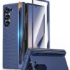 Caka for Galaxy Z Fold 6 Case with S Pen Holder Slot Hidden Kickstand Front Screen Protector Wireless Charging Slim Phone Case for Samsung Galaxy Z Fold 6, Blue