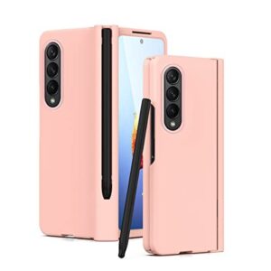 Case for Samsung Galaxy Z Fold 4, Hinge S Pen Holder Hard PC Cover with S Pen Replacement, Full Protection (Pink)