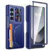 CENMASO for Samsung Galaxy Z Fold 6 Case with S Pen Holder & Wallet Card Holder & Slide Camera Cover & Hinge Protection & Screen Protector [RFID Blocking] Shockproof Protection Case for Z Fold 6-Blue