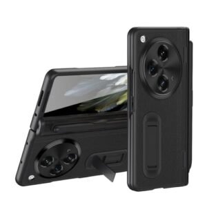 Compatible with Oneplus Open/OPPO Find N3 Case with Pen & Pen Holder, [Hinge Protection] [Built-in Screen Protector] [Kickstand] All-Inclusive Luxury PU Leather Phone Case (Black)