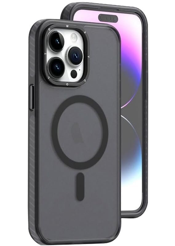 COVEROLOGY Designed for iPhone 15 Pro Max Case, Compatible with Magsafe |Military Grade Drop Protective| Translucent Matte Back Cover case for iPhone 15 Pro Max (Titanium Black)