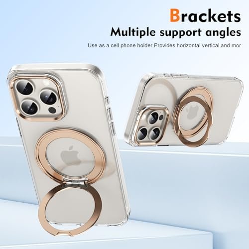 Cubix Back Cover Case For Apple Iphone 13 Pro Transparent Hard PC With 360 Ring Stand Kickstand | Alloy Buttons | Camera Lens Protector | Magnetic Wireless Charging Support