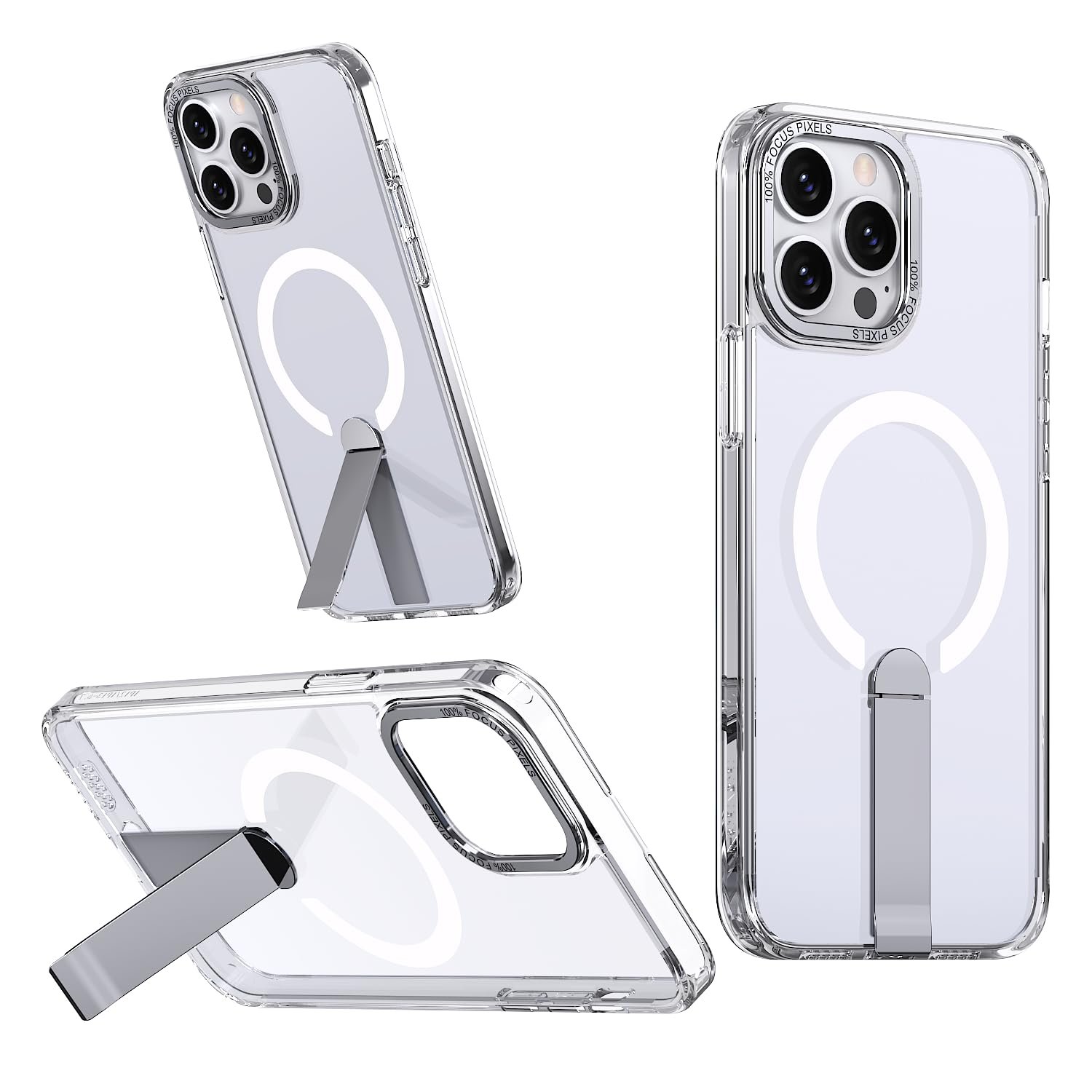 Cubix Back Cover For Apple Iphone 13 Pro Max Case Transparent Kickstand Design With Strong Magnet Wireless Charging Support Military Drop Protection Slim Tpu + Acrylic Clear Back