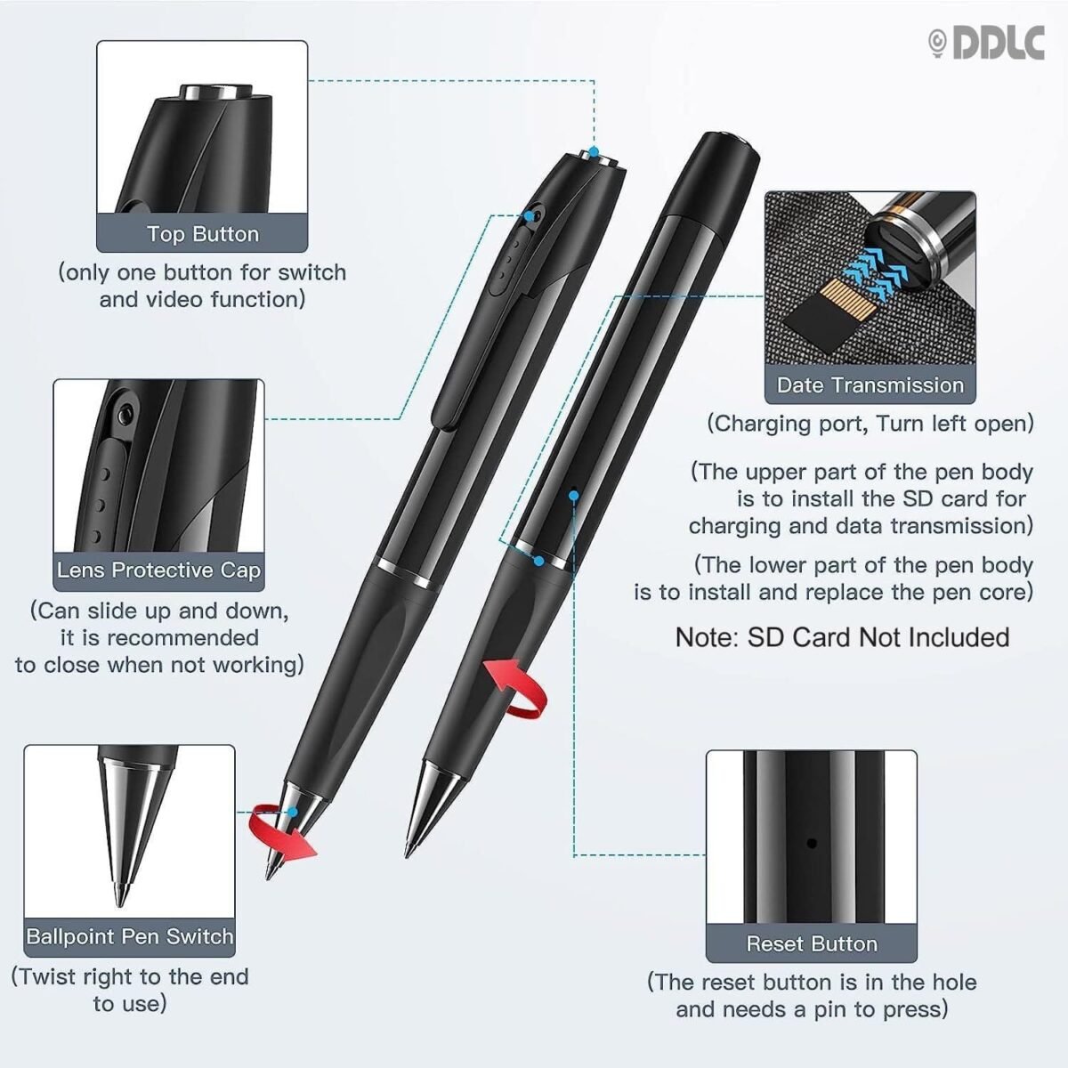 Ddlc 1080P Full Hd Pen Camera 100 Minutes Pen Battery Life Pocket Security Indoor Outdoor Body Camera With Video Audio Recording Secret Pen Recorder With Free Otg Cable - Image 4