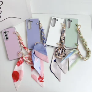 Fashion Electroplated Candy Color Scarf Short Chain Leather Case For Samsung Galaxy Z Fold4 Case For Galaxy Z Fold5 Cover Fold3