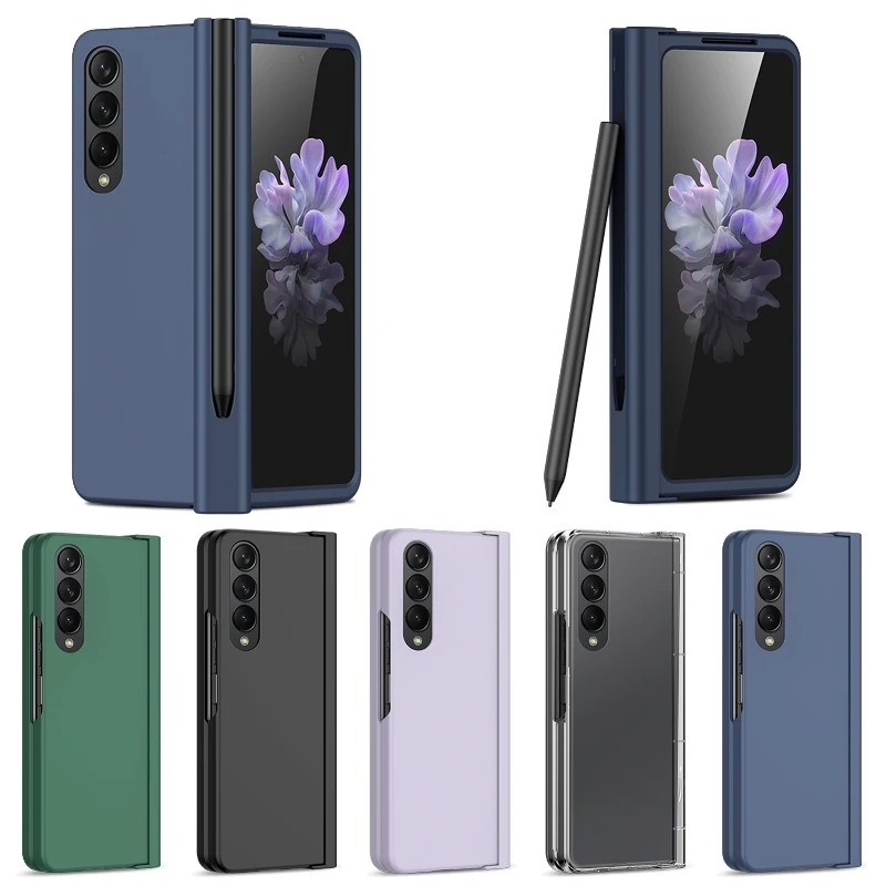 Fashion Flip Cover For Samsung Galaxy Z Fold5 4 3 360° Full Protection Fold Phone Case Shell Film With Pen Holder(Exclude Pen)