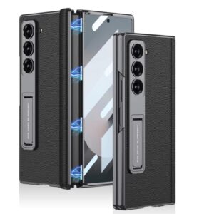Flex Armor Ultra Hybrid Luxury Leather Case for Samsung Galaxy Z Fold 6 Case – with Kickstand. Includes Free Tempered Glass Screen Protector Comfortable Grip, Scratch Resistant (Black)