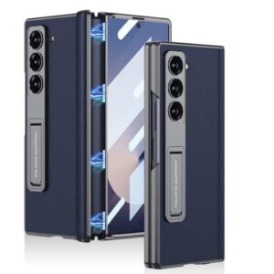 Flex Armor Ultra Hybrid Luxury Leather Case for Samsung Galaxy Z Fold 6 Case – with Kickstand. Includes Free Tempered Glass Screen Protector Comfortable Grip, Scratch Resistant (Blue)