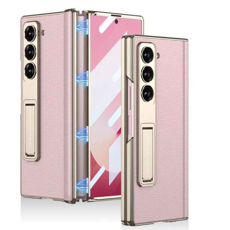 Flex Armor Ultra Hybrid Luxury Leather Case for Samsung Galaxy Z Fold 6 Case – with Kickstand. Includes Free Tempered Glass Screen Protector Comfortable Grip, Scratch Resistant (Pink)