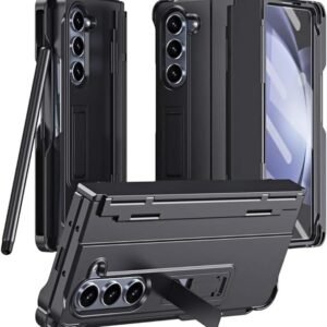 Flex Armor Ultra Hybrid Premium Armor Case for Samsung Galaxy Z Fold 5/4/3 with Built-in New Compact S Pen (Free) + (Screen Protector) + (Kickstand) + (Magnetic Hinge) for Galaxy Fold 5/4/3 (Black)
