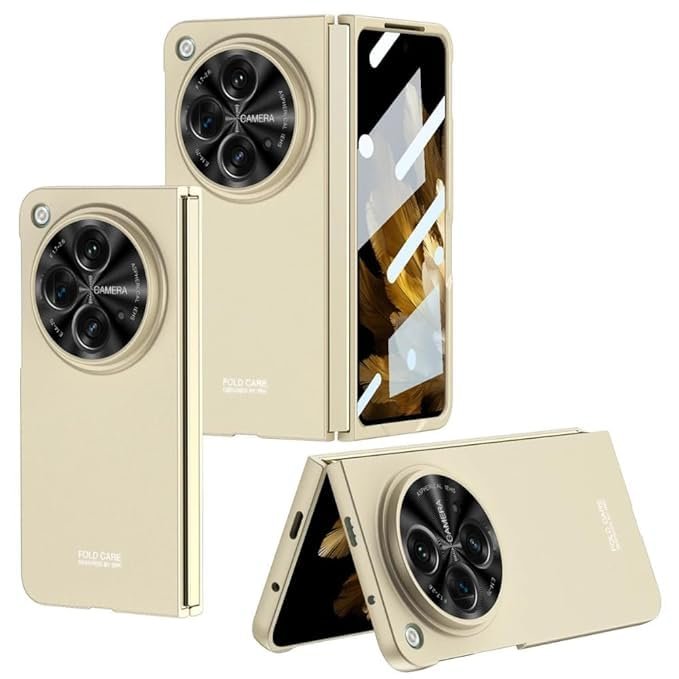 Flipkit Ultra Hybrid Premium Polycarbonate Case for OnePlus Open Fold Phone Case Slim Case PU Case for Women Men,Ultra Slim Protector Case for OnePlus Open (Gold)