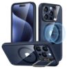 for iPhone 15 Pro Case, Compatible with MagSafe, Military-Grade Protective Case, Built-in Stash Stand Phone Case, Scratch-Resistant TPU Back Cover, Classic Series, Clear Blue