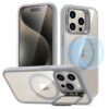 for iPhone 15 Pro Case, Compatible with MagSafe, Military-Grade Protective Case, Built-in Stash Stand Phone Case, Scratch-Resistant TPU Back Cover, Classic Series, Clear Gray