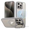 for iPhone 15 Pro Max Case, Compatible with MagSafe, Military-Grade Protective Case, Built-in Stash Stand Phone Case, Scratch-Resistant TPU Back Cover, Classic Series, Clear Gray