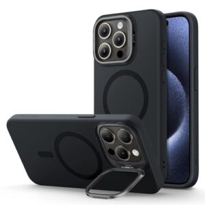 for iPhone 15 Pro Max Case, MagSafe Silicone Case with Stand, Military-Grade Protection, Built-in Camera Stash Stand, Magnetic Phone Case for iPhone 15 Pro Max, Cloud Series, Black