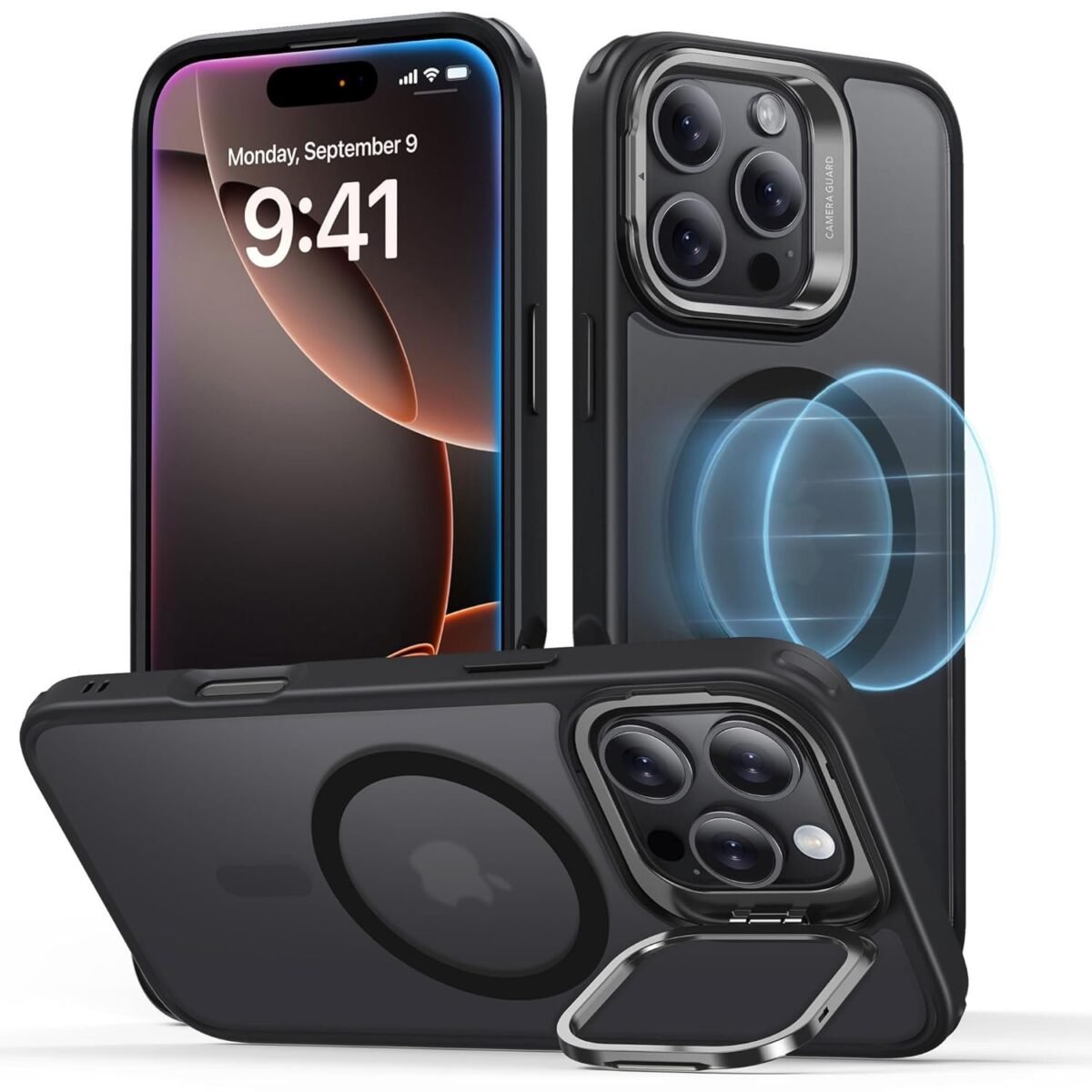 for iPhone 16 Pro Max Case, Compatible with MagSafe, Military-Grade Protective Case, TPU, Built-in Stash Stand Case, Scratch-Resistant Back Cover, Classic Series, Frosted Black - Image 7