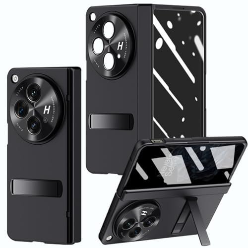 for OnePlus Open Case with Privacy Screen Protector, All-Inclusive Phone Case with Hinge Protection Screen Protector Scratch-Resistant Kickstand Hard PC Protective Cover for OnePlus Open Black
