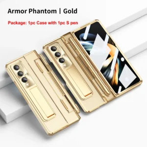 for Samsung Galaxy Z Fold 4 3 5G Case with S Pen Spen Plating Clear Hard Shockproof Flip Hingle Cover Stand Holder Shell Fundas