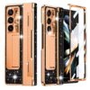 for Samsung Galaxy Z Fold 4 Case for Women, Luxury Glitter Bling Plating PC Leather Z Fold 4 4g Phone Case Built-in Screen Protector Kickstand Hinge Protector Case for Samsung Z Fold 4 Black