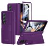 For Samsung Galaxy Z-Fold-4 Case: Hinge Protection & Hidden Kickstand with Built-in Screen Protector 360 Full Protective Anti-Slip Shockproof Phone Case for Z Fold 4 5G (Purple)
