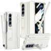for Samsung Galaxy Z Fold 4 Case with S Pen Holder & Stylus,【Reinforced Corners】 One-Piece Phone Case with Kickstand Hinge Protection Screen Protector Shockproof Cover for Z Fold 4 White