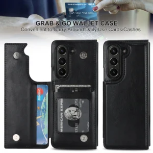 For Samsung Galaxy Z Fold 5 4 3 5G Case Luxury Vintage PU Leather Wallet Card Slot Magnetic Holder Folding Shockproof Hard Cover