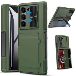 for Samsung Galaxy Z Fold 5 Case with Card Holder & Stand & Slide Camera Cover & Hinge Protection & Screen Protector, Rugged Kickstand Wallet Phone Case for Samsung Galaxy Z Fold 5 5G 2023, Green