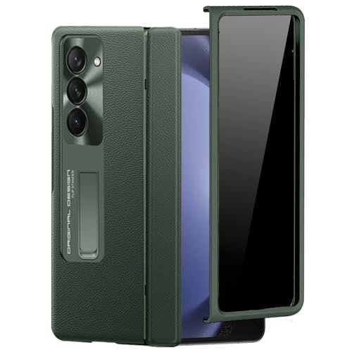 for Samsung Galaxy Z Fold 5 Case with Privacy Screen Protector, Z Fold 5 Leather Case with Hinge Protection All-Inclusive PU Leather Camera Protector Kickstand Anti-Spy Case for Z Fold 5 Green