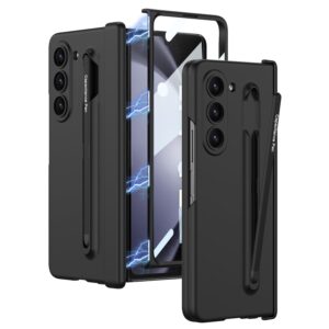 Gaffar India Automatic Recovery Magnetic Case with Pen Holder and Pen Compatible with Samsung Galaxy Z Fold 5 Front Glass Cover Hard PC Protective Case, Black with Black Pen