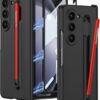 Gaffar India Contrast Magnetic Hinge Case for Samsung Galaxy Z Fold 6 | Inbuilt S-Pen Holder Stand Hybrid Back Cover (Black with Red Pen)