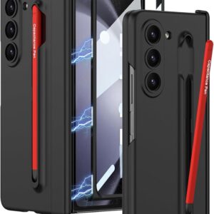 Gaffar India Contrast Magnetic Hinge Case for Samsung Galaxy Z Fold 6 | Inbuilt S-Pen Holder Stand Hybrid Back Cover (Black with Red Pen)