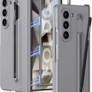 Gaffar India Contrast Magnetic Hinge Case for Samsung Galaxy Z Fold 6 | Inbuilt S-Pen Holder Stand Hybrid Back Cover (Grey with Black Pen)