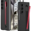 Gaffar India Contrast Ulta Thin PC Case for Samsung Galaxy Z Fold 6 | Inbuilt S-Pen Holder Stand Hybrid Back Cover (Black with Red Pen)