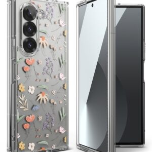Gaffar India Fusion Design Compatible with Samsung Galaxy Z Fold 6 Case Cover Transparent Non-Slip Hard PC Shockproof TPU Bumper Protective Phone Case for Z Fold 6 Back Cover (2024) - Dry Flowers