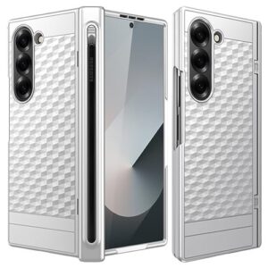 Gaffar India Geometric S Pen Holder Hinge Protection Back Cover for Samsung Galaxy Z Fold6 / Fold 6 | Slim Shock Proof Case with Inbuilt Glass & S Pen Slot (Silver)