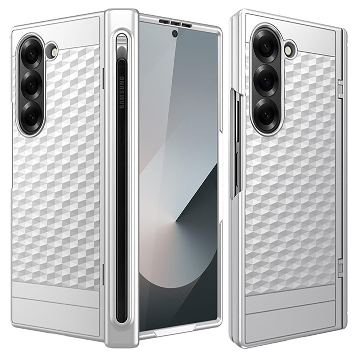 Gaffar India Geometric S Pen Holder Hinge Protection Back Cover for Samsung Galaxy Z Fold6 / Fold 6 | Slim Shock Proof Case with Inbuilt Glass & S Pen Slot (Silver) - Image 8